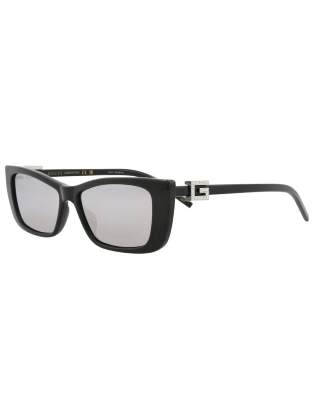 New Gucci Women's Sunglasses Cat Eye Injection Frame Black Black Silver